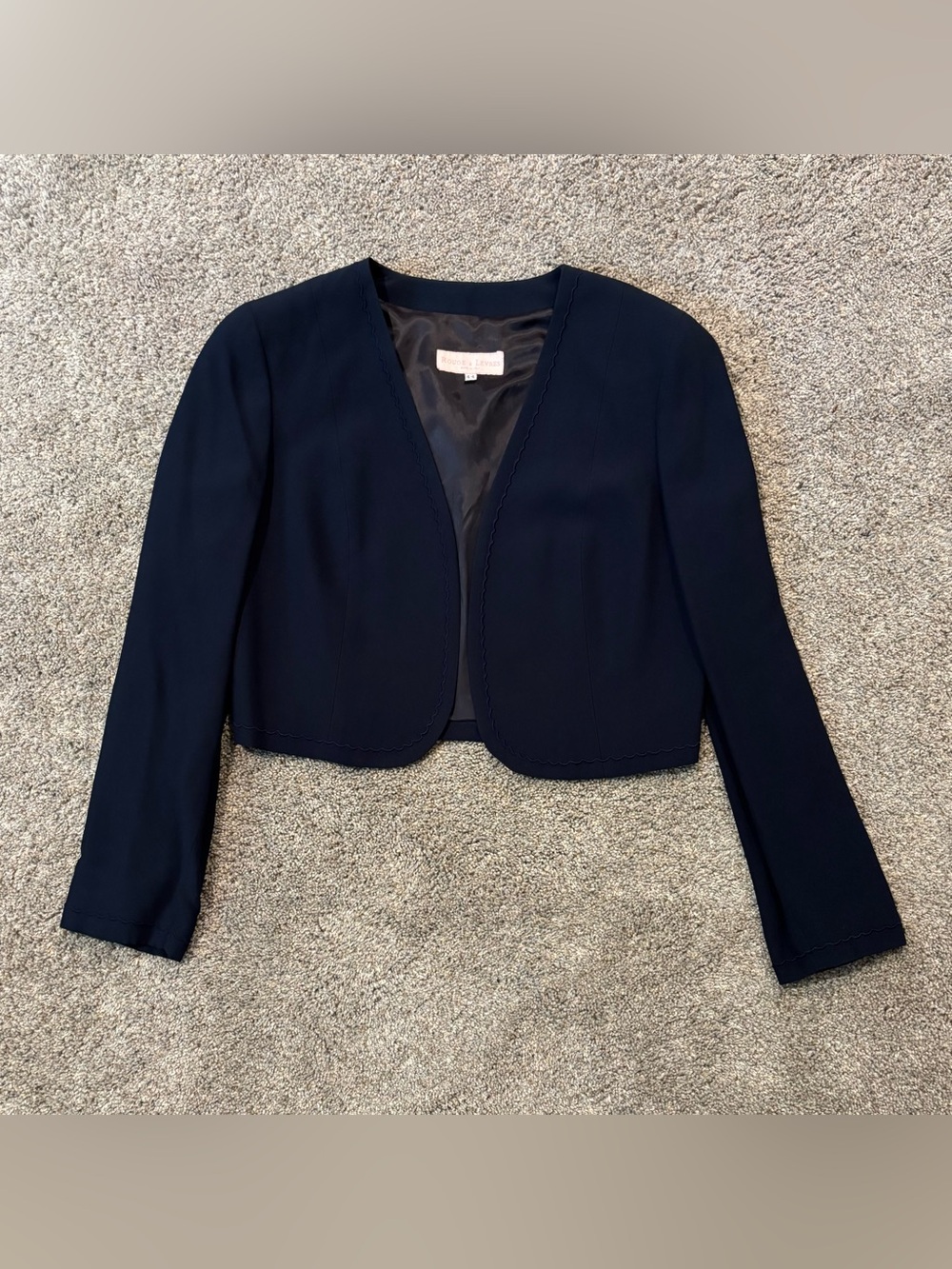Rouge a Levres Womens Navy Open Front Scalloped Bolero Jacket Blazer Sz 44 Italy